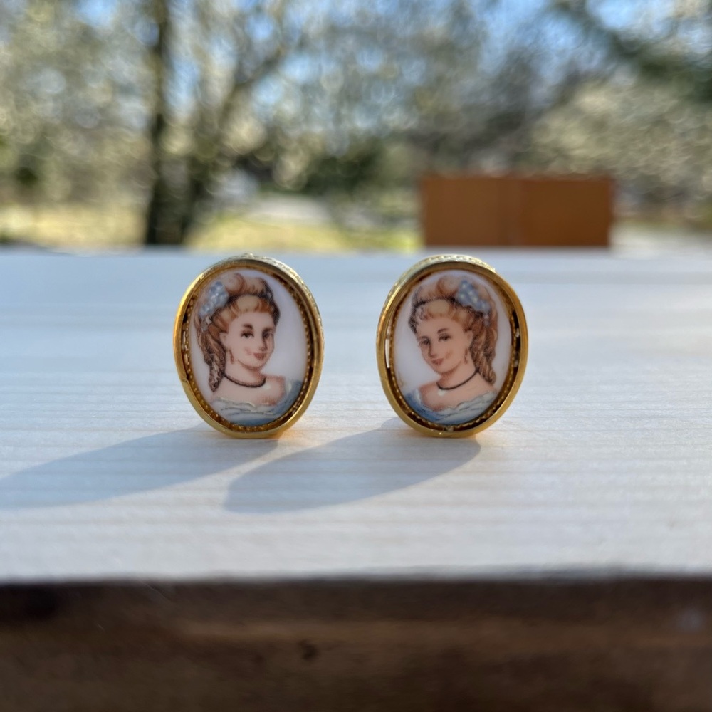 Vintage Limoges Hand Painted Clip Earrings